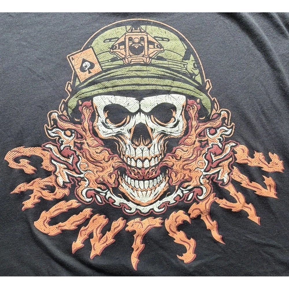 Grunt Style Born Defiant T-Shirt Military Skull w/Flames. Black Adult Sz. 2XL